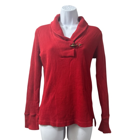 LRL LAUREN JEANS CO. RALPH LAUREN Red Ribbed Sweater 100% Cotton Size Medium - Picture 1 of 11